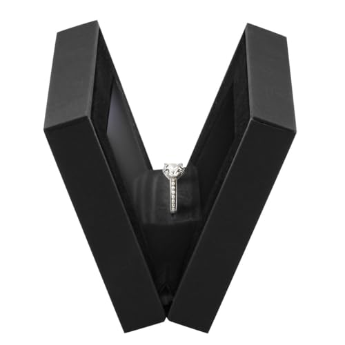 Allure - Slim Ring Box With LED Light Square Shaped Elegant Flat Diamond Ring Case Small Black Velvet Interior Jewelry Display Gift Box For Unique Proposal Engagement Or Wedding.