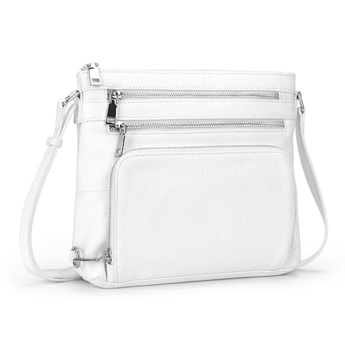 befen Genuine Leather Cross Body Bags for Women Small RFID Shoulder Bag for Women White Handbags for ladies with Adjustable Strap