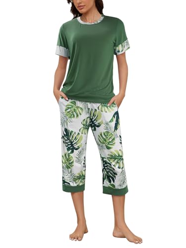 YIJIU Women's Pajama Set Short Sleeve Top and Capri Pants Sleepwear 2 Piece Pjs Soft Lounge Sets...
