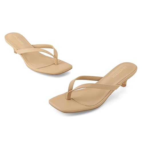Image of Women's Flip-Flops Kitten Heels Thong Sandals For Women Square Toe Slip On Fashion Summer Dress Sandals
