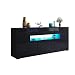 Produktbild UNDRANDED 150cm Sideboard Kommode Anrichte Highboard 3 Türen 5 Schubladen Küche Buffet Schrank Hochglanz & Holz mit LED Beleuchtung (Schwarz)