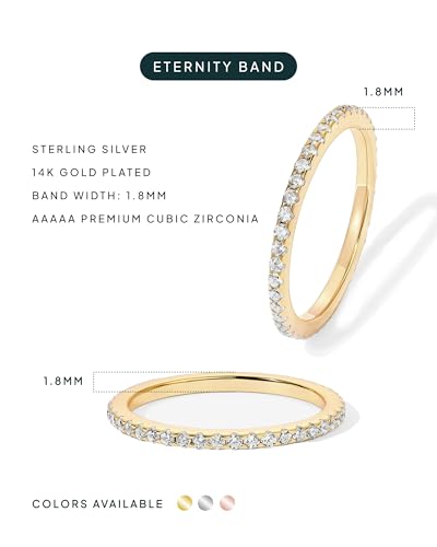 pavoi 14k gold plated solid 925 sterling silver cz simulated diamond stackable ring eternity bands for women