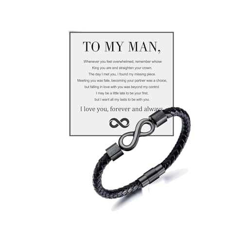 LIU JUN To My Man Bracelet For Men, Infinity Leather Braided Husband Birthday Inspirational Gifts From Wife I Love You Forever And Always Handmade Wristband Christmas Boyfriend Jewelry
