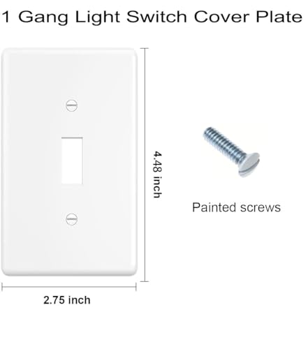 Image of ZEFTV Toggle Light Switch Wall Plates 1-Gang Switch Electrical Cover Plate Unbreakable Thermoplastic Faceplate, White (4 Pack)