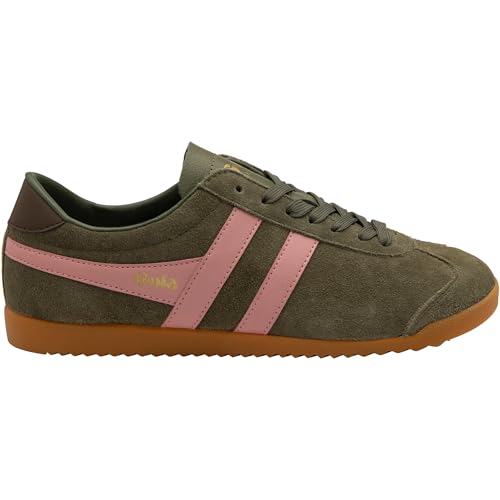 Gola Bullet-Wildleder-Sneaker für Damen, Khaki/Korallenrosa/Dunkelbraun, 39 EU