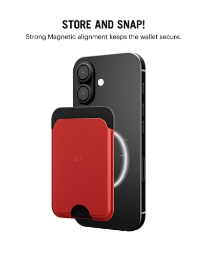 Image of DailyObjects Leather Magnetic Wallet Card Holder | Designed for MagSafe Compatible with iPhone 16, iPhone 15, iPhone 14, iPhone 13, iPhone 12 Models | Premium Design | Full-Grain Leather- Crimson-Grey
