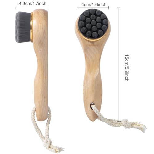 Ultra-Soft-Face-Brush-Manual-Facial-Cleansing-Brush-with-Lanyard-Long-Wooden-Handle-Face-Brush-for-Cleansing-and-Exfoliating-Suitable-for-All-Skin-Types-Bamboo-Charcoal-Brush-Style