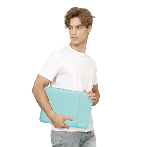 Image of MOSISO Laptop Case 14 inch, 14 inch Laptop Sleeve Compatible with HP Lenovo Dell ASUS Acer, HP Stream, Dell Latitude, Lenovo IdeaPad, Polyester Vertical Computer Sleeve Bag with Pocket, Mint Blue
