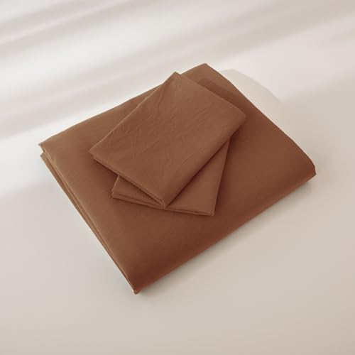 JIYUAN 100% Washed Cotton Duvet Cover Set 3 Pieces Oversized Queen, 1 Duvet Cover 98x98 Inches(Comforter Not Included) and 2 Pillowcases,Linen Feel Bedding Set Comfy and Breathable,Burnt Orange