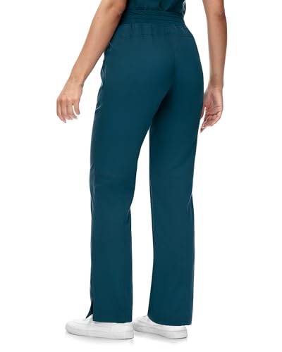 Image of COMENII Scrubs for Women, Mid Rise Straight Leg Cargo Pants with Knit Yoga Waistband, Easy Care Womens Scrubs Pants