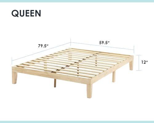 Mellow Naturalista Classic 12 Inch Solid Wood Platform Bed with Wooden Slats, Queen, White Wash