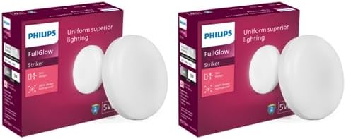 Philips Polycarbonate Rimless Full Glow 5-watt Round LED Surface Downlighter|Striker Surface Under Cabinet LED Light for Decoration|Cool Day Light, Pack of 2