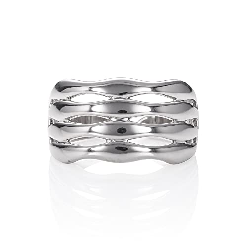 Namana Bague Large en Argent pour Femme et Jeune Fille - Bague Créateur Réglable avec Finition Polie