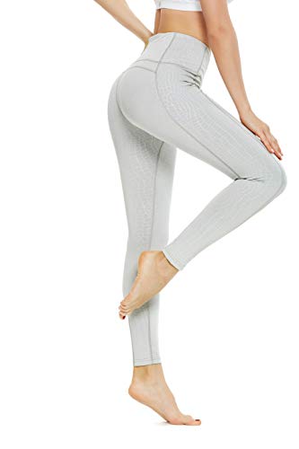 QUEENIEKE Women Yoga Leggings 25 Inch Inseam Ninth Pants Power Flex Medium Waist Gym Running Tights(M, Gletschergrau-25 Length)… Cover