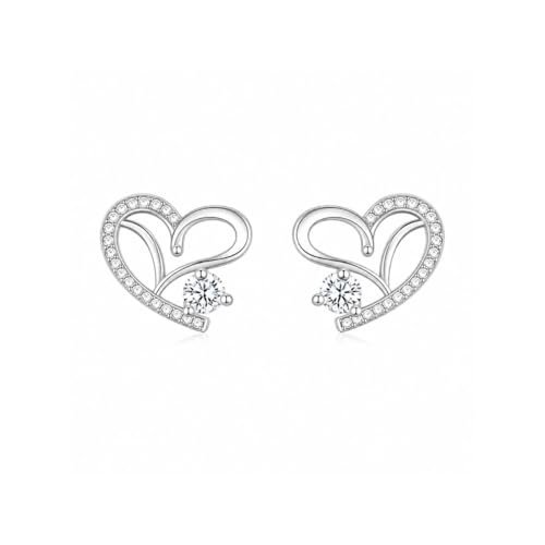 Image of Nilu's Collection American Diamond Rose Gold & Silver Plated Love Shaped Pendant Necklace Set with Chain & Stud Earring for Girls and Women