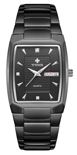Gosasa Luxury Square Men Watches Stainless Steel Analog Quartz Fashion Waterproof Business Casual Watch with Date (Black)