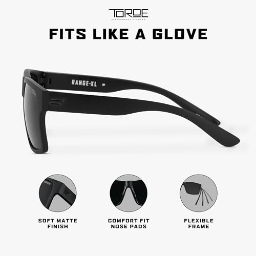 Image of TOROE Eyewear Matte Black RANGE XL Frame Sunglasses Light Weight TR90 Frame, Polarized Polycarbonate Lens