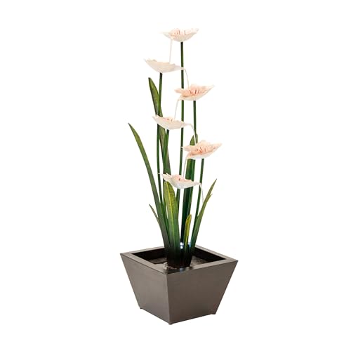 XBrand Metal Sculptural Multi-Tiered Flower Water Fountain, Black & White,