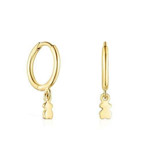 TOUS Pendientes de Aro con Baño de Oro 18Kt sobre Plata para Mujer con Diámetro de 1,15 cm y Motivos de Oso con Cierre de Presión, Elegante y Versátil, Colección Cool Joy