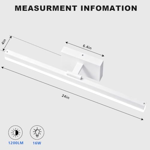 Image of IZORRO Modern Bathroom Vanity Light 24 inch, Rotatable, 16W Dimmable Led Bathroom Light Fixture Over Mirror, White Vanity Light Bar (Cool White 6000K)