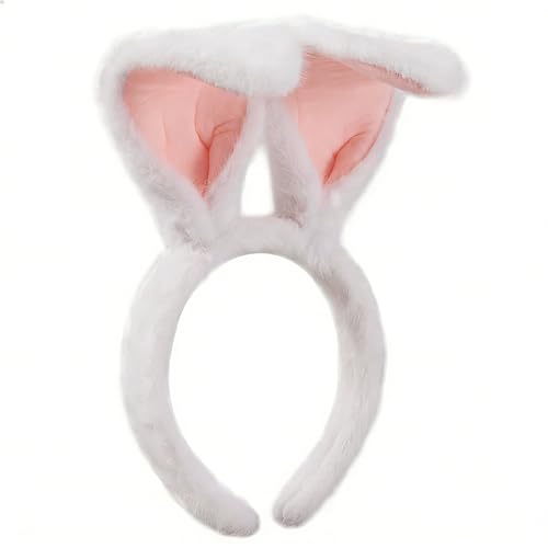 OGDE 1pc White Bunny Ear Headbands Easter Bunny Ears Cute Bunny Ears Easter Bunny Costume Accessory Soft Animal Plush Headband Holiday Party Costume Headwear