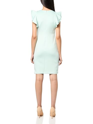 Image of Tommy Hilfiger Women's Sleeveless Ruffle Hem Jewel Neck Crepe Sheath Mini Dress
