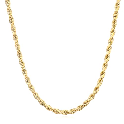 14K Solid Yellow Gold Twisted Rope Chain for Men & Women, Available in 1.5mm to 4.2mm Widths, 16