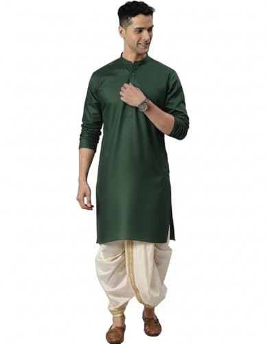 Image of Men Cotton Kurta & Silk Dhoti | Ethnic Wear for Weddings, Festivals & Celebrations (Pack of 1)