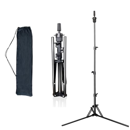 Ginogend Upgrade Mannequin Head Stand, Adjustable Foldable Wig Stand Tripod, Reinforced Metal Mannequin Head Tripod Stand for Cosmetology Hairdressing Training