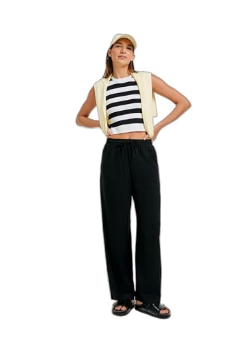 Calça Feminina Reta Cintura Alta Com Linho - Preto G