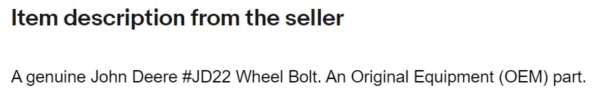 JunShape Original Equipment Wheel Bolt #JD22?Replacement for John Deere OEM