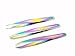 Produktbild Augenbrauen Pinzetten-Set mit 3 Präzisionspinzetten aus Edelstahl | Regenbogen-Effekt | Angeschrägte Spitze; flache, spitze Pinzette mit Reisetasche