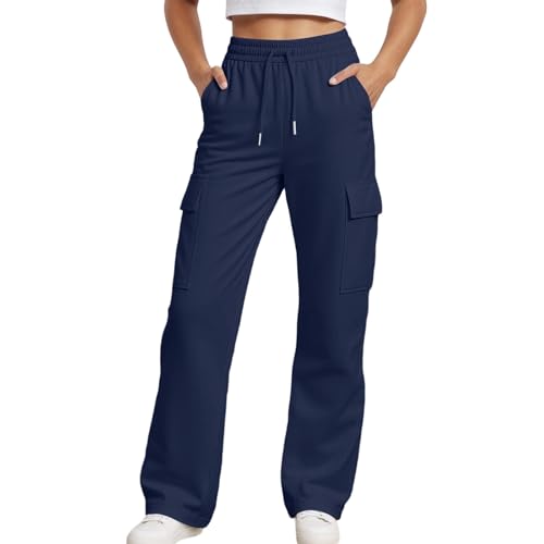 Girls Cargo Sweatpants Kids Wide Leg Elastic Waist Drawstring Baggy Joggers Lounge Athletic Pants with Pockets 4-14Years