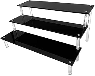 Acrylic Riser,Black Acrylic Shelf Riser 3 Tier Cupcake Display Stand Large Collection Organizer Shelf Stand for Cologne Perfume Food Desserts Holder Cosmetic Products Tabletop Use and More (12"X8"X6")