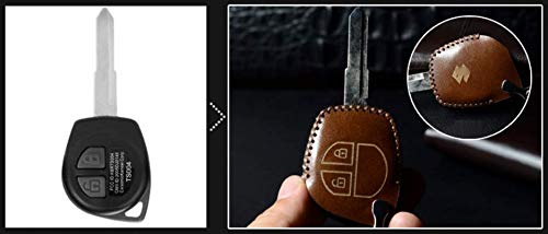 Image of JVCV Soft Handmade Leather Car Key Cover Compatible with 2 Button Key for Maruti Suzuki Swift Baleno S-Cross Ciaz Dzire WagonR SX4 Ritz (2B Key, Black)