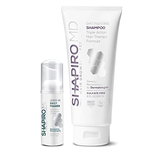 Hair Loss Shampoo and Leave-in Foam | DHT Fighting Vegan Formula for Thinning Hair Developed by Dermatologists | Experience Healthier, Fuller & Thicker Looking Hair - Shapiro MD | 1-Month