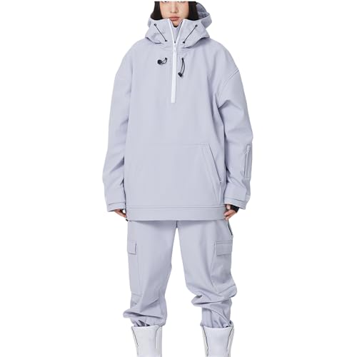 Huoghebg Damen Schneebekleidung Skianzug Sets Outdoor Sport Snowboard Wear Wasserdicht Atmungsaktiv Jacken Halber Reißverschluss Tops und Hose Partnerlook für Paare Winddicht Warm Stylisch Skianzüge