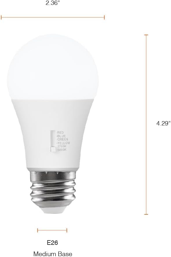 Miniatura 9 de Sylvania Bombilla LED de 5 colores, rojoazulverdeamarilloblanco, RGBW, 8W, A19, base mediana E26, 2700 K5000 K, 1 paquete (42639)