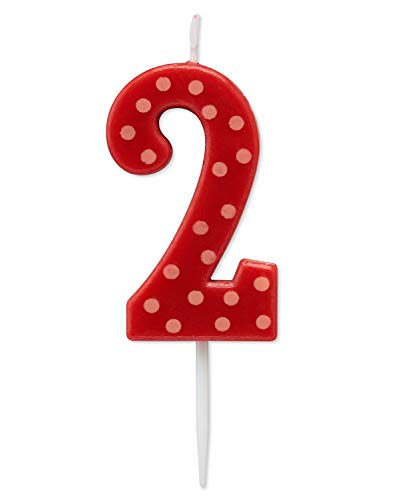 Image of Papyrus Number 2 Birthday Candle, Red Polka Dots (1-Count)