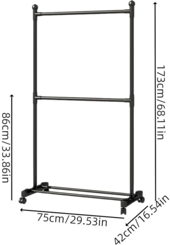 Image of Metal Multifunctional Heavy-Duty Quality Garment Stand Cloth Rack Freestanding Storage with Bottom Shelves Adjustable Single Solid Stainless Steel Spider (Pole Square, Double Stnad)