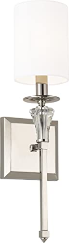Image of Capital Lighting 641811PN-700 Laurent Traditional White Fabric Stay-Straight Shade Wall Sconce, 1-Light 60 Watt, 20 inch H x 5 inch W, Polished Nickel