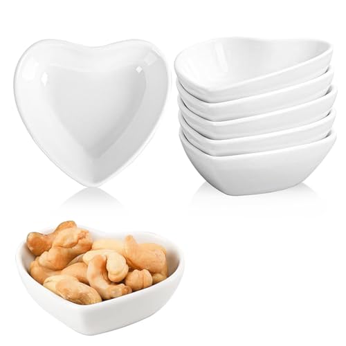 thirei Set Ciotole in Ceramica a Forma di Cuore,Confezione da 6 Piatti per Salsa di Soia, Mini Ciotole, Piatti per Condimenti, per Sushi, Spezie, Piatti da Portata