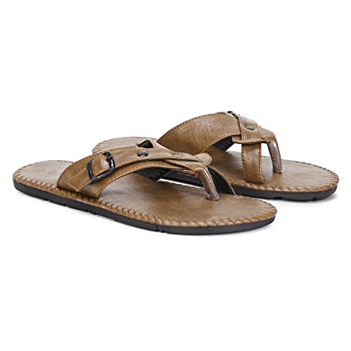 Image of Emosis Men's Faux Leather Slipper - Flat Chappal cum Thong Sandal - For Daily Use Outdoor Indoor Formal Office Home Ethnic Casual Wear
