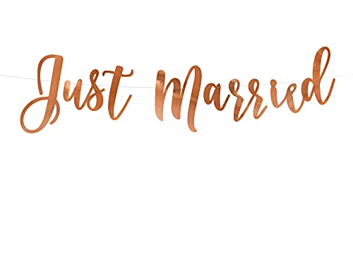 PartyDeco Hochzeit Banner mit Just Married Inschrift Braut Hochzeit Dekoration Gold Hochzeit Girlande Braut und Bräutigam