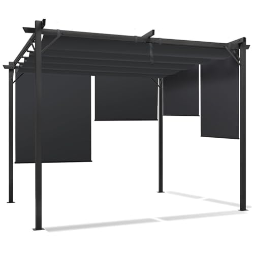 IDMarket   Pérgola Edición Especial, techo retráctil, 3 x 3 m y 4 persianas, gris antracita