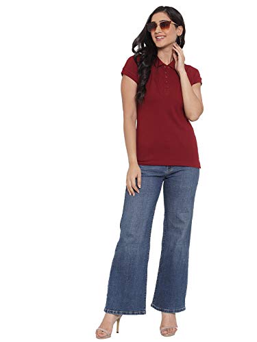 Image of Cantabil Women Half Sleeves Collar Neck T-Shirt (Black)