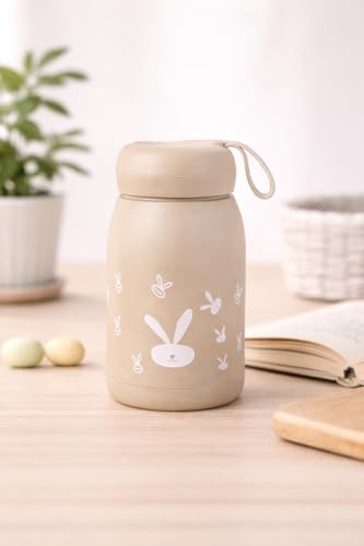 Image of Rabbit Design Cartoon Kids Bottle 330 ML Set of 2 | Cute Printed School Bottle with Handle | Compact Portable Bottle for School Travel Return Gift (Pack of 2)