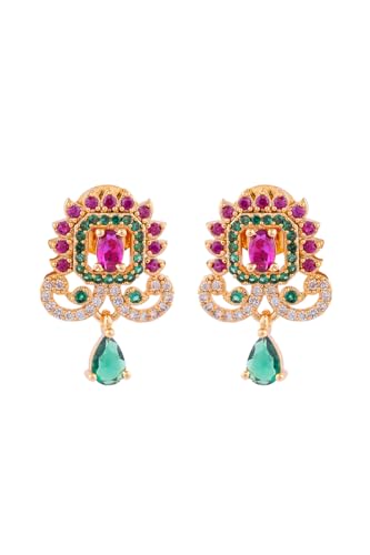 Image of Radha's Creations brass Ruby Emerald stud earrings one gram gold for women and girls one gram gold