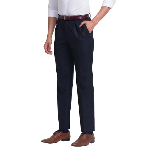 Image of Park Avenue Men's Poly Wool Blend Structure Pattern Comfort Fit Pleated Formal Trouser