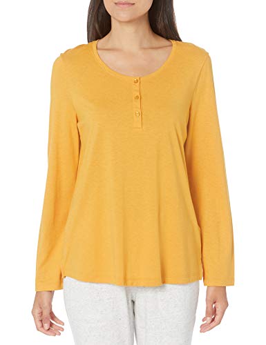 HANRO Women's Sleep and Lounge Long Sleeve Henley Shirt, Radiant Yellow, Large